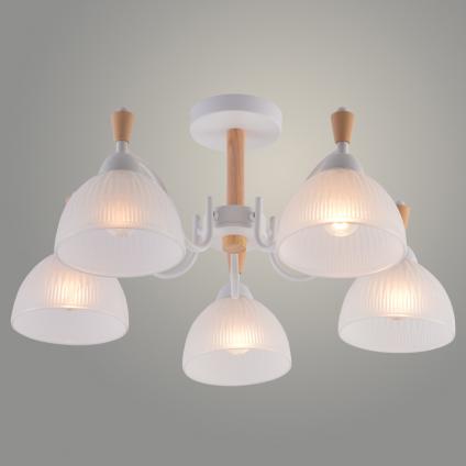 Люстра XA1627/5 WH+WOOD белый+дерево 5х60W E27 d600 h270, HN25